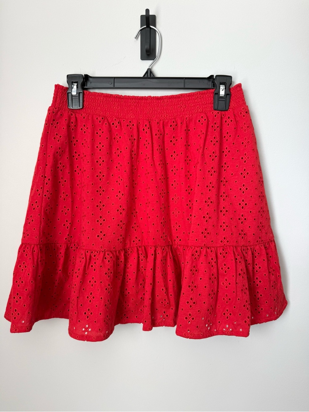 LOFT Red Eyelet Elastic Waist Comfortable Chic Mini Skirt XS